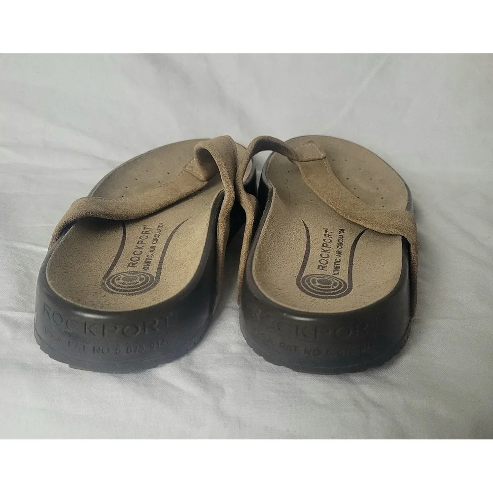 Rockport Kinetic Air Circulator Mens 7 Brown Suede Flip Flop Sandals